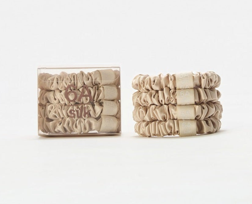 [4 pcs] Elegant Gold - Pure Silk Small Scrunchie